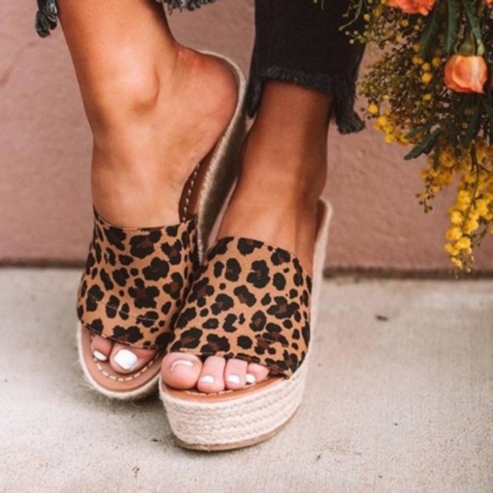 leopard Print Espadrille Wedge cream brown - Picture 3 of 3